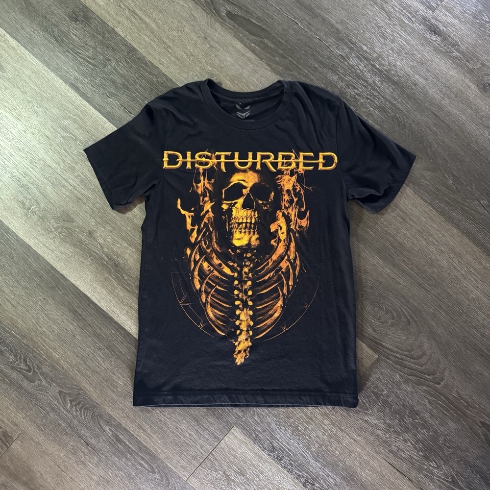 Disturbed Flaming Skull 2021 Tour Itinerary Graphic Tee (2021) Black - Small